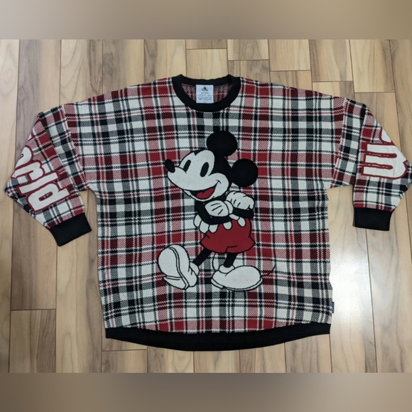NWT! Disney World Holiday Plaid Mickey Spirit Jersey Sweater Red Black Size L - Picture 2 of 14